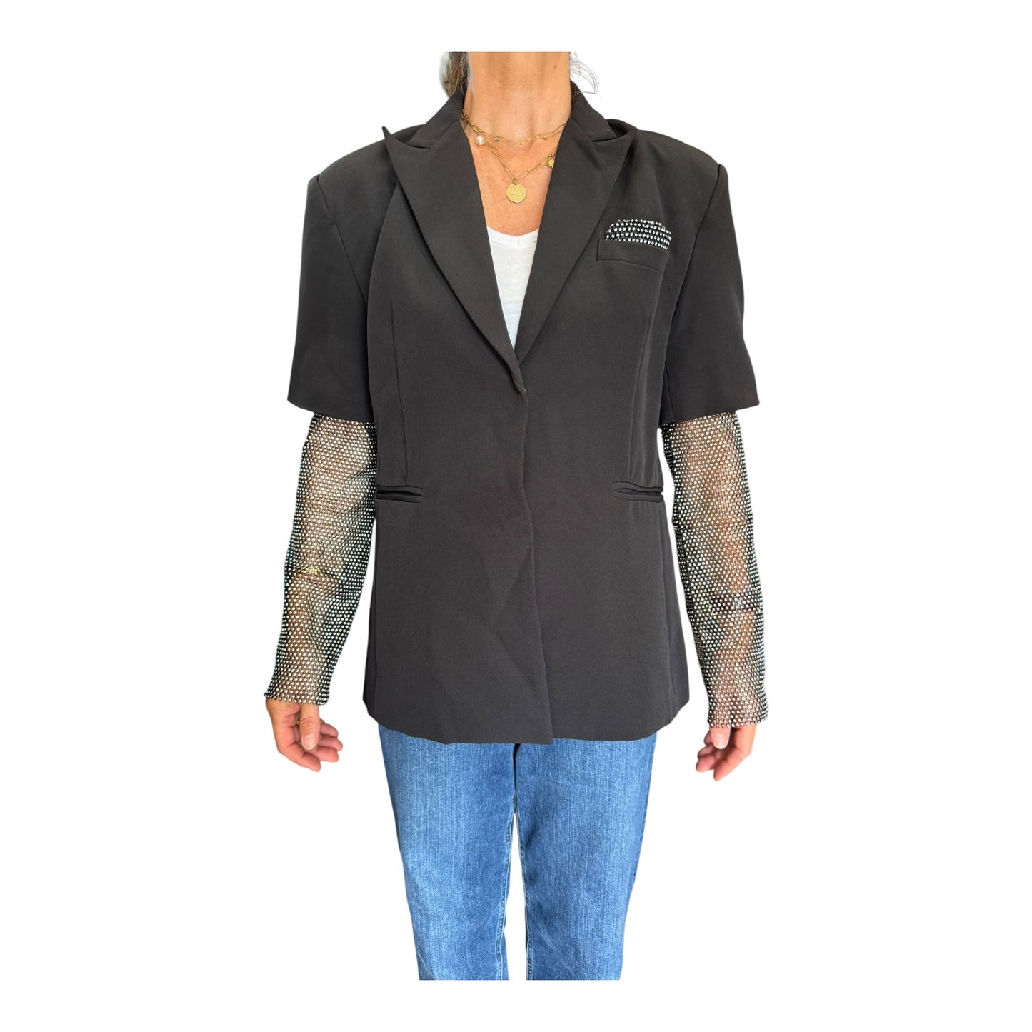 Black Blazer with Sparkle Sleeves - 12