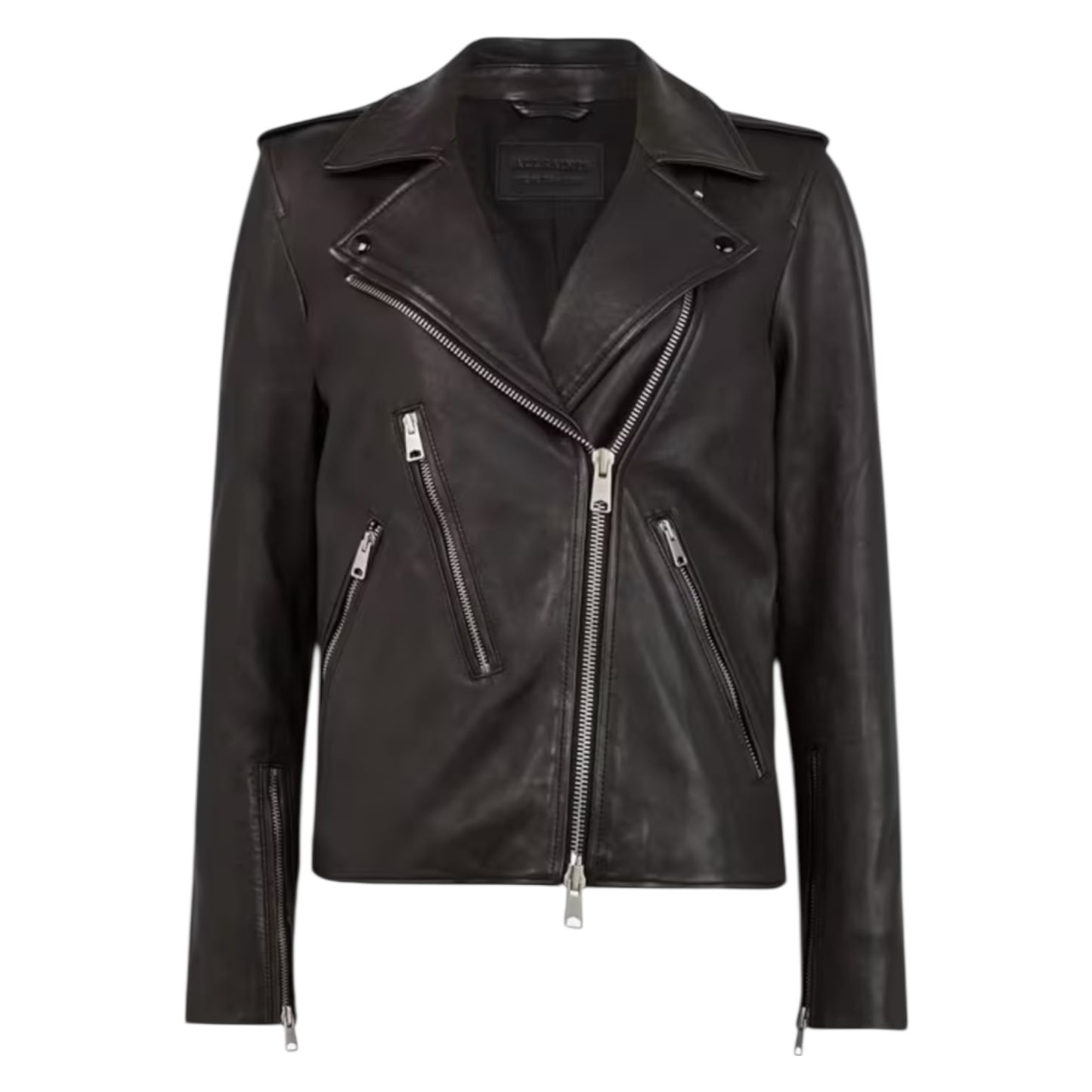 AllSaints Elva Leather Biker Jacket in Black - 8