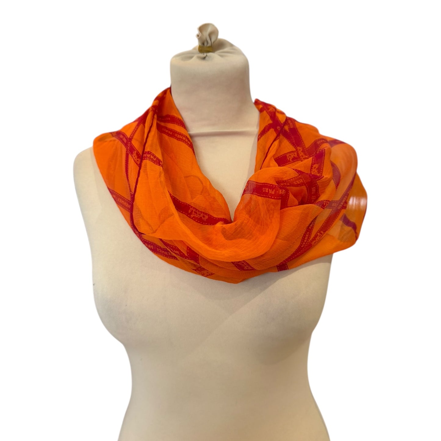 Hermés Bolduc Mouselline Scarf Orange and Burgundy