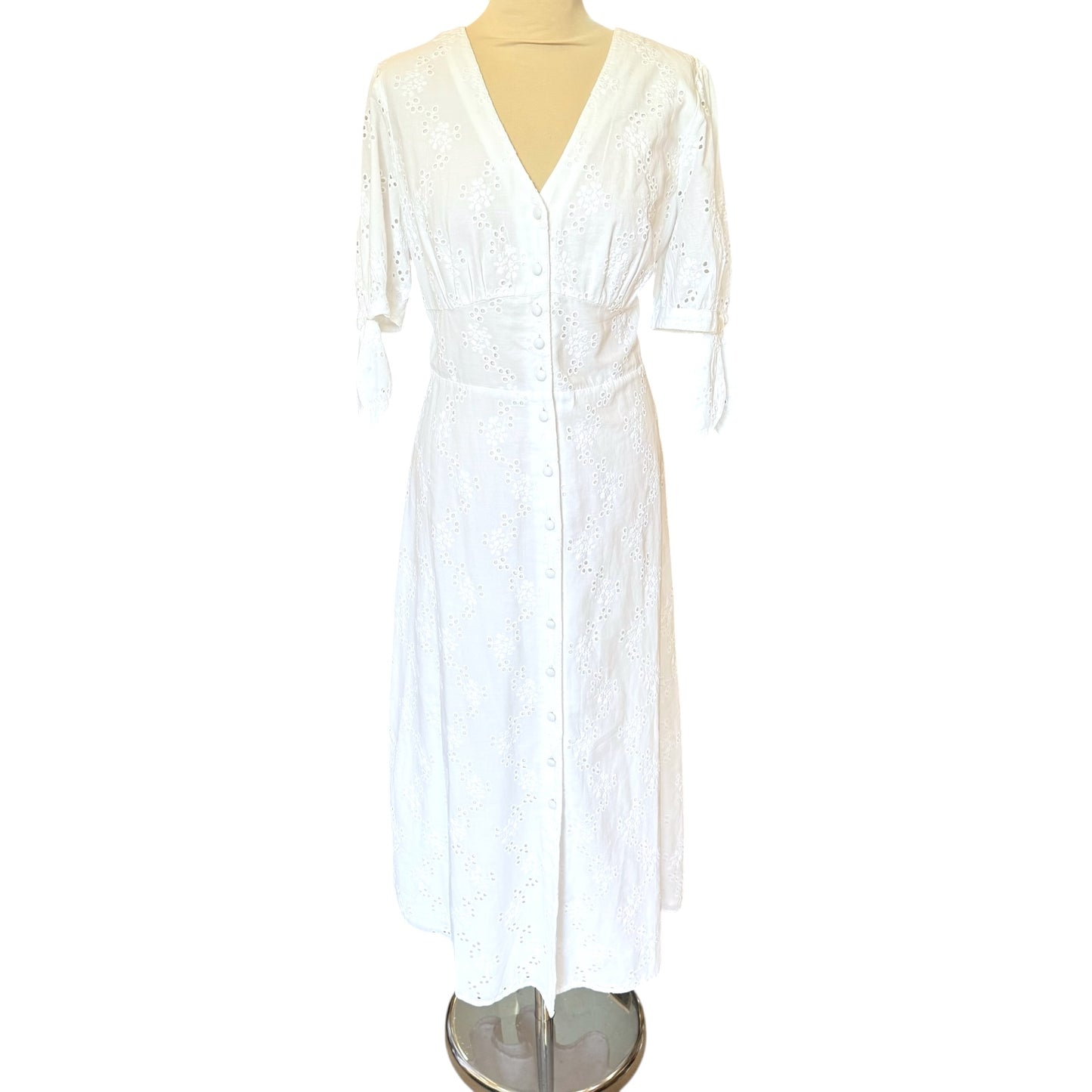 Nobody's Child White Plain Alexis Midi Dress - 14 - NEW