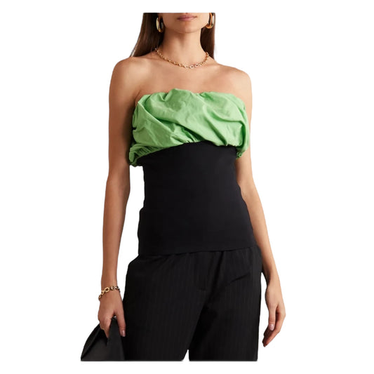 Ganni Green and Black Gathered Top - 6/8