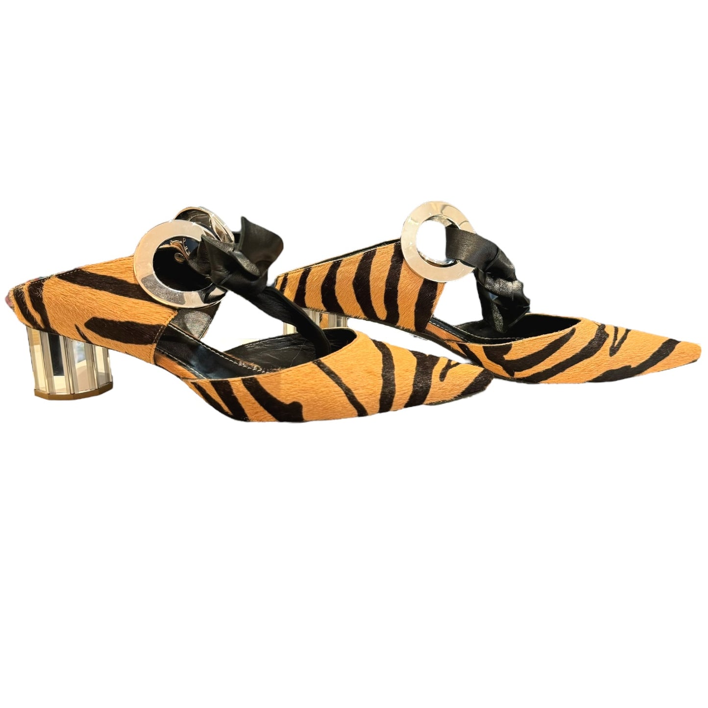 Proenza Shouler Animal Print Mirrored Heel Mules - 7.5