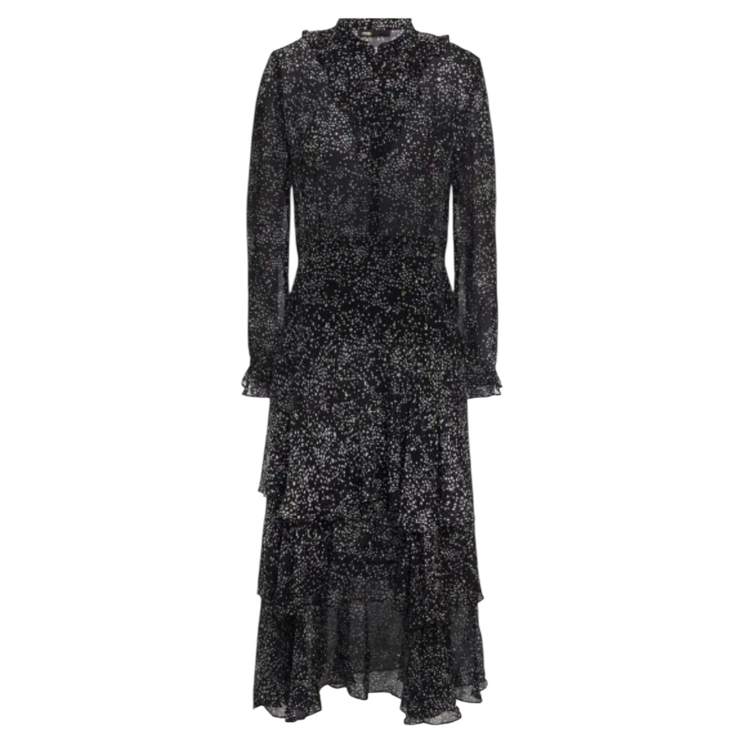 Maje Black, White and Gold Shimmer Silk Tiered Dress - 10