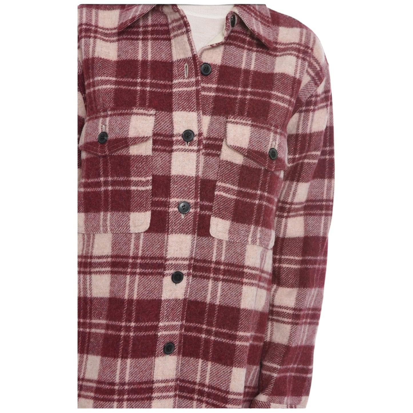 Isabel Marant Etoile Burgundy and Cream Plaid Check Wool Blend Faxon Shirt - 12/14