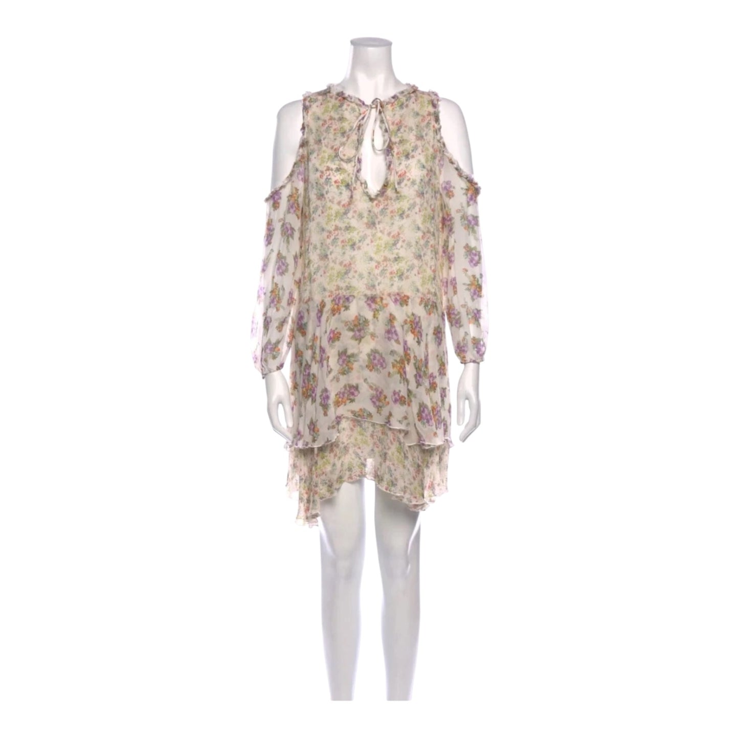 Alice + Olivia Ruffle Floral Romantic Layered Silk Mini Dress - 12