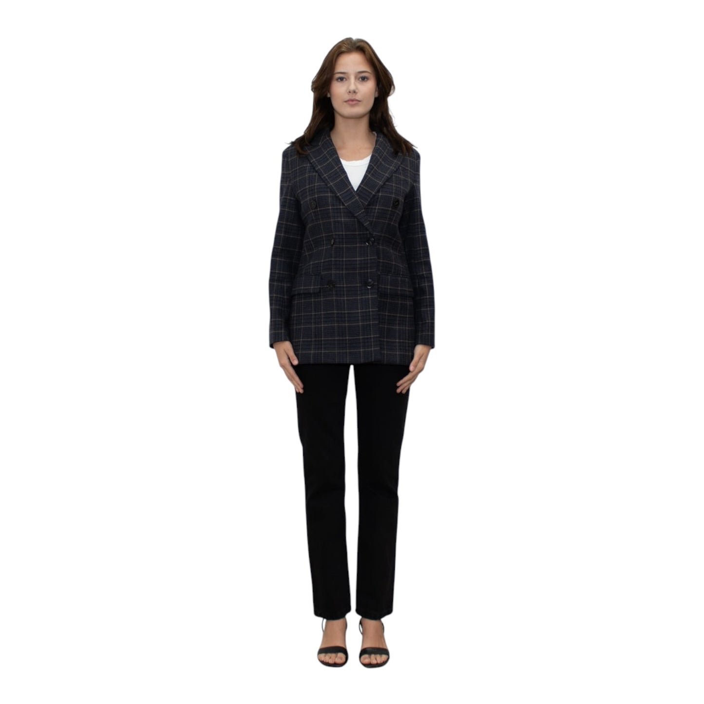 Weekend Max Mara Blue Beige Check Wool Blazer Jacket - 10