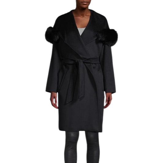 Max Mara Black Wool Fur Trim Coat - 12