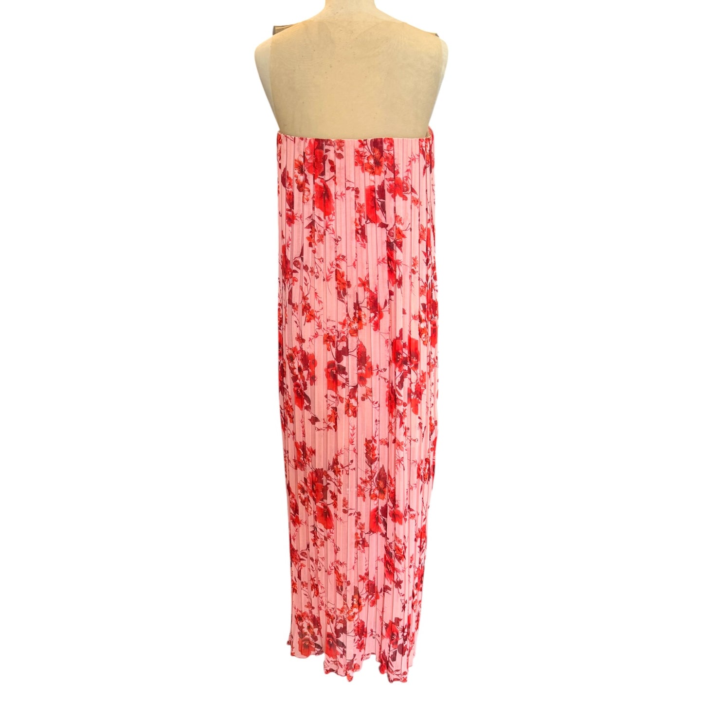 Access Pink and Red Floral Mesh Neck Maxi Dress - 10/12