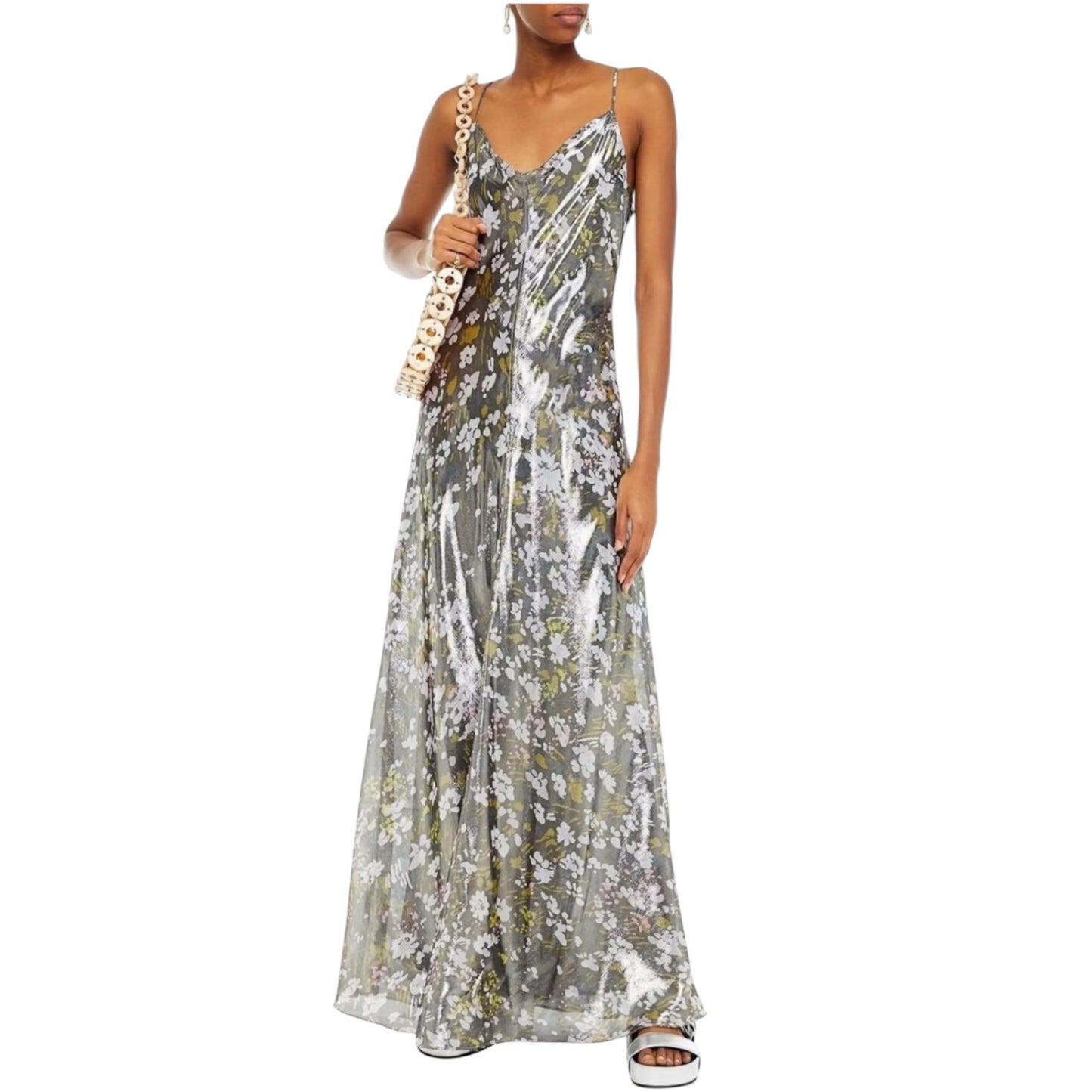 Ganni Metallic Floral Slip Dress - 8