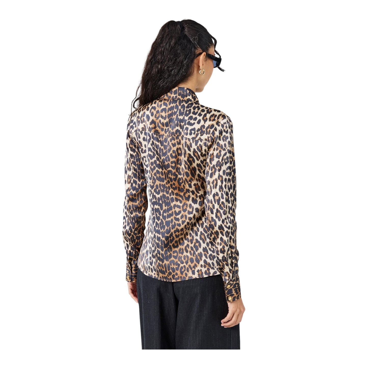Ganni Satin Animal Print Long Sleeve Blouse - 14 - NEW
