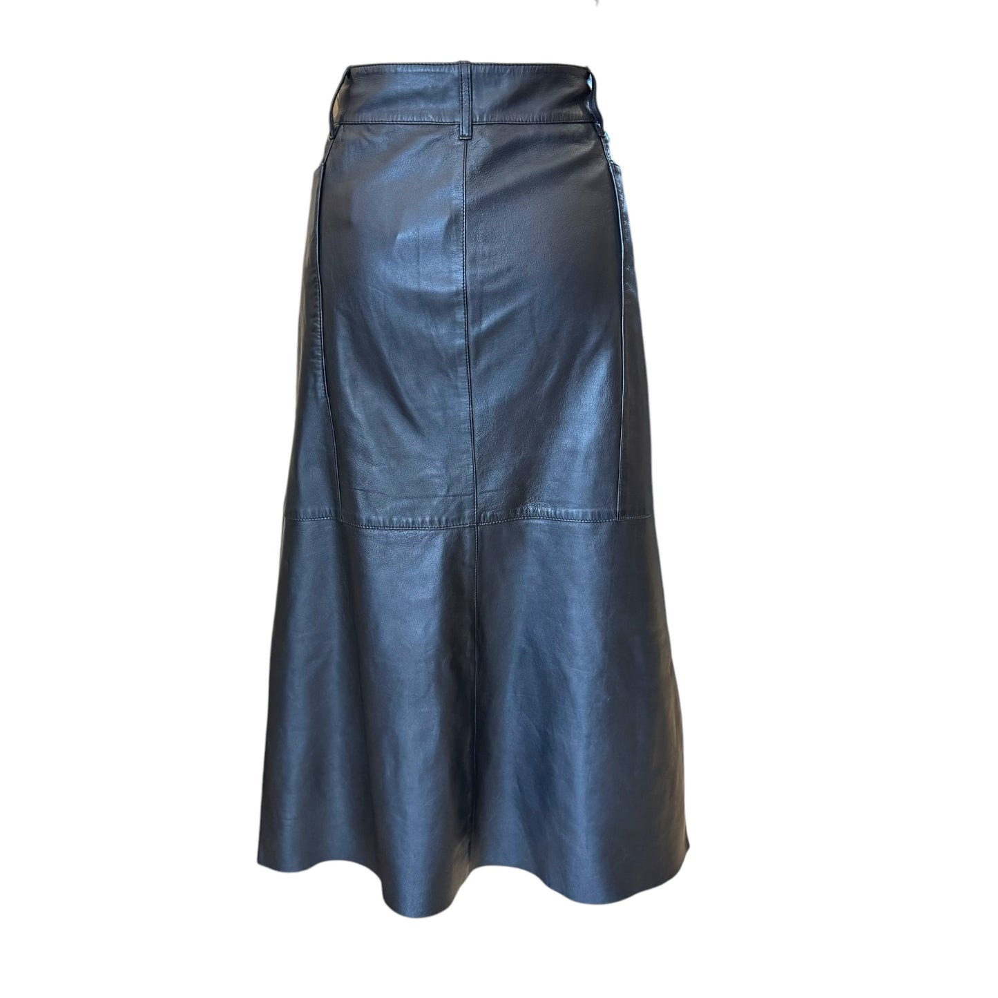 Alysi Black Leather Midi Skirt - 14