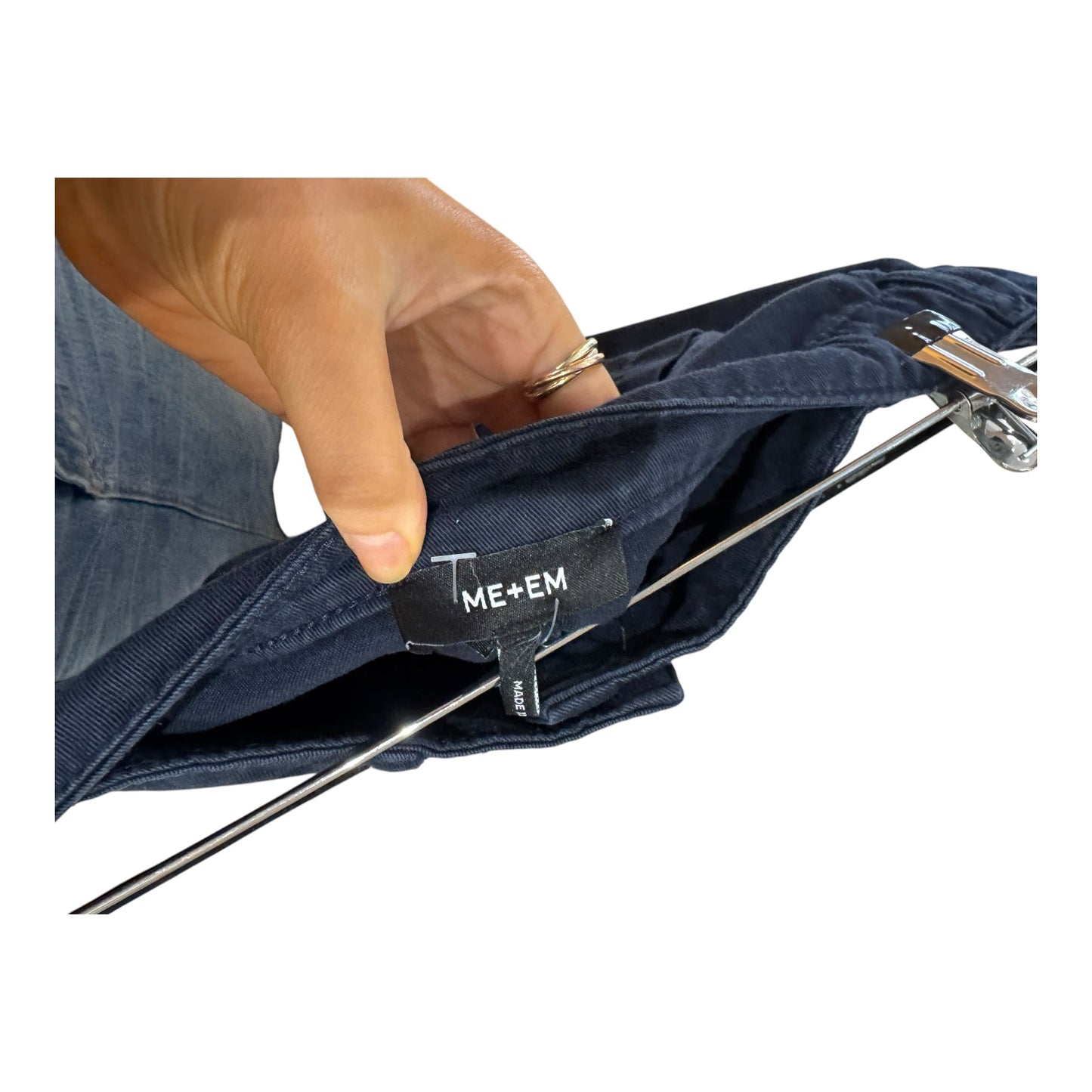 Me + Em Navy Blue Cotton Twill Barrel Leg Cargo Pants - 14