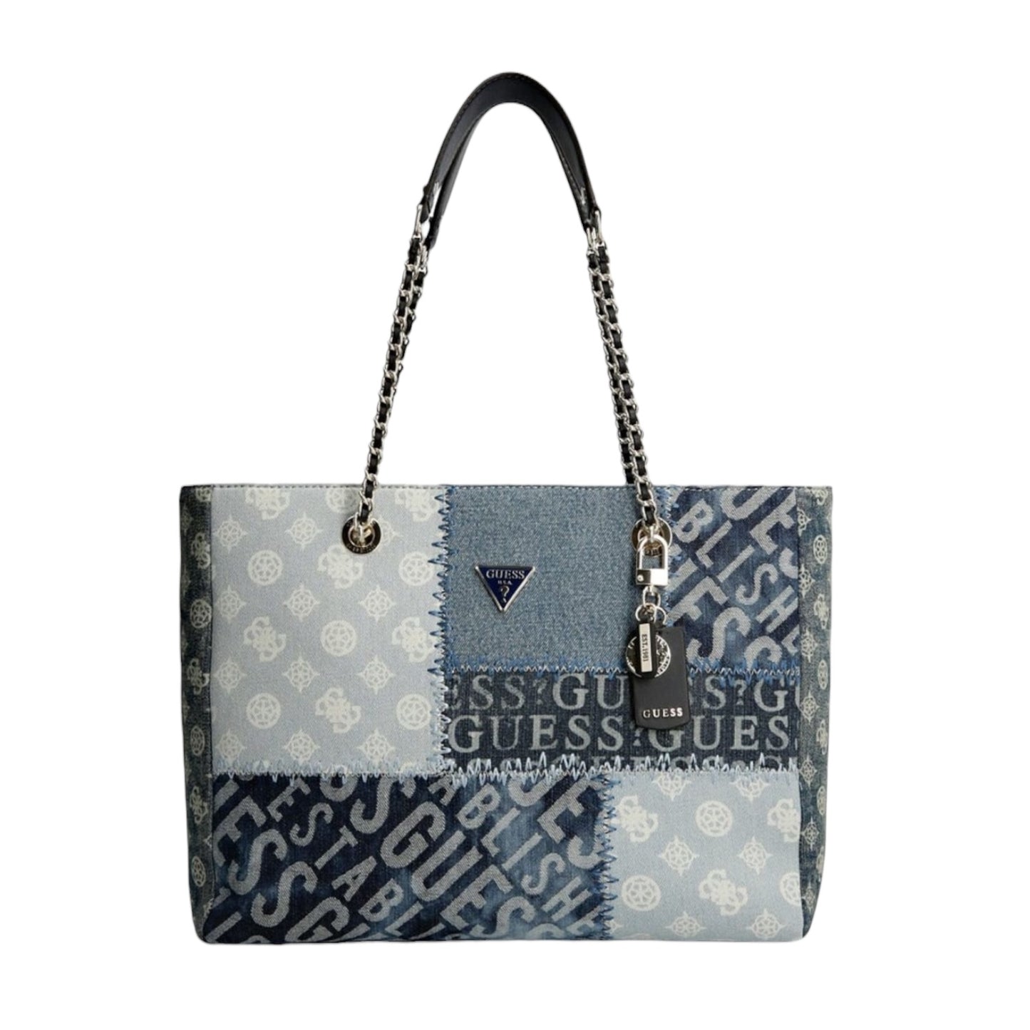 Guess Cessily Denim Shopper Blue Multi Bag