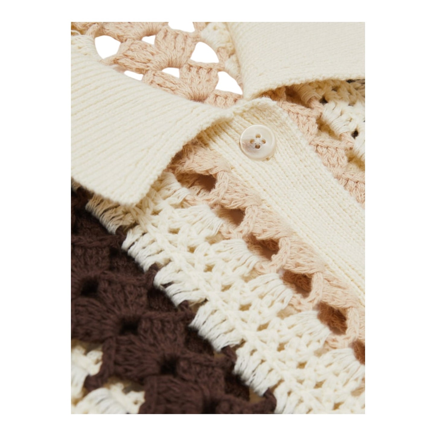 Reiss Cream Brown Roni Cotton Crochet Striped Shirt - 8/10