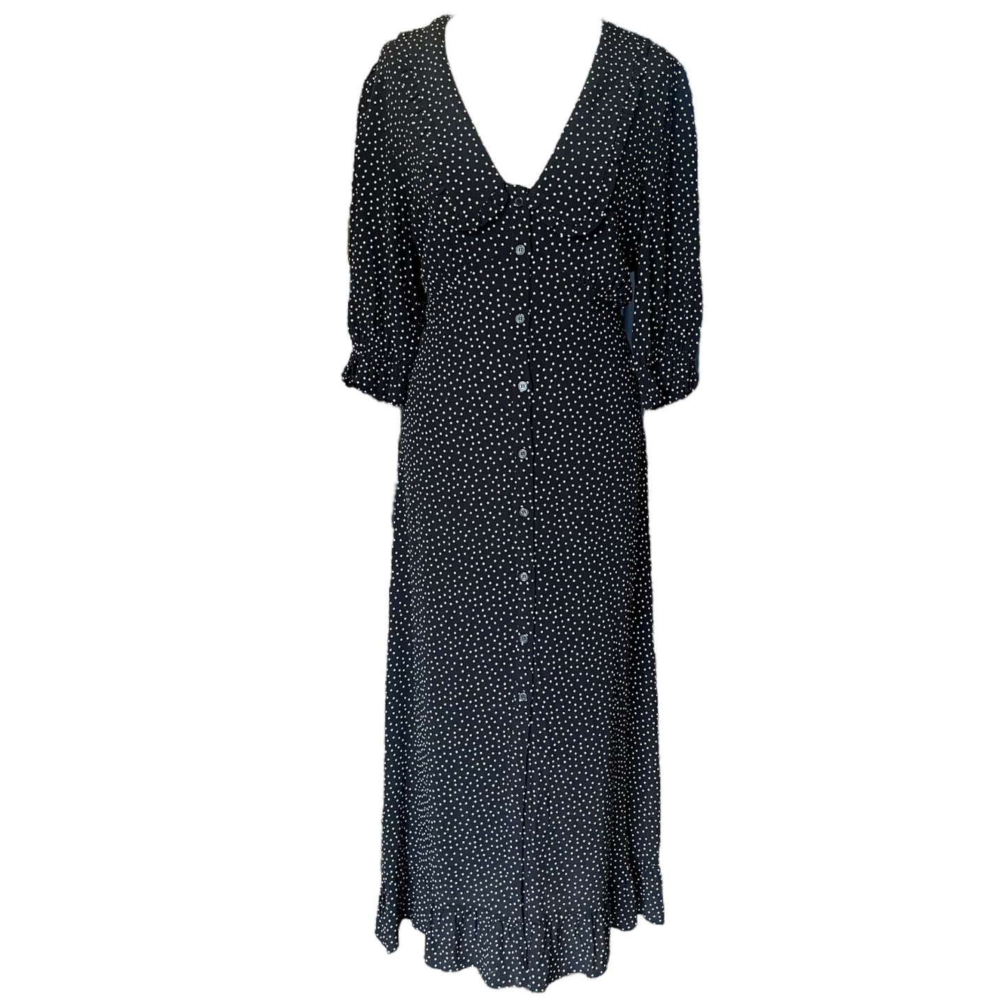 Nobody's Child Black Spotted Midi Dress - 14 - NEW