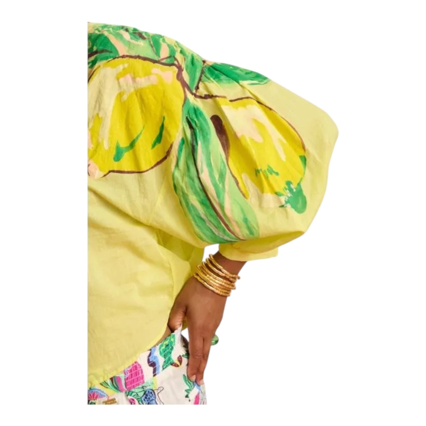 Pom Yellow Leaf Motif Blouse - 12 - NEW