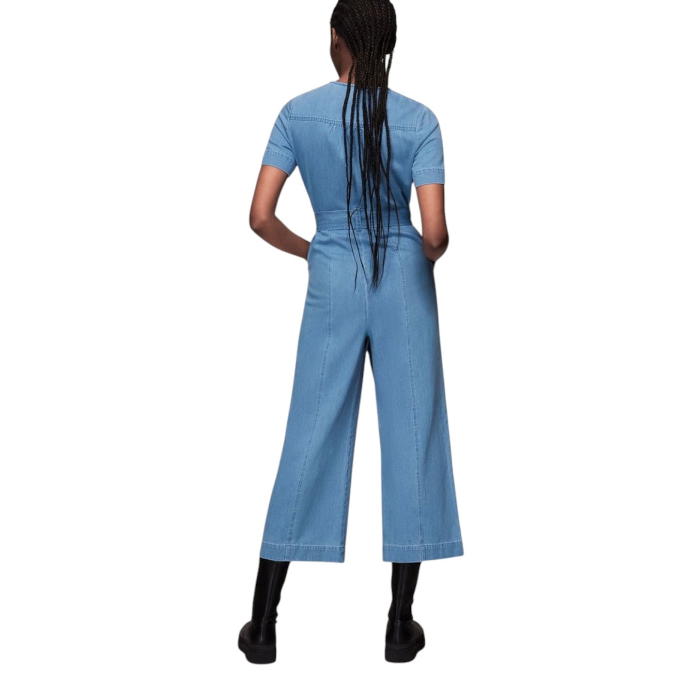Whistles Short Sleeve Denim Jumpsuit - 10 - NEW