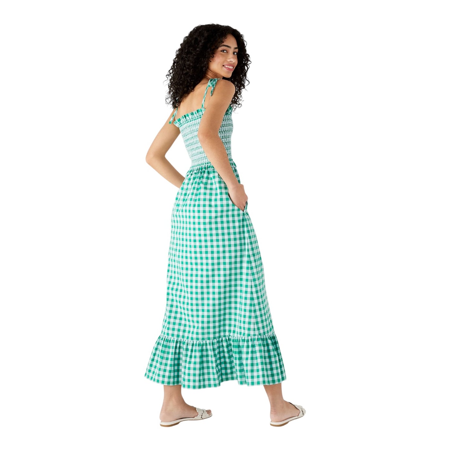 Kate Spade Green Gingham Smocked Bodice Dress - 8