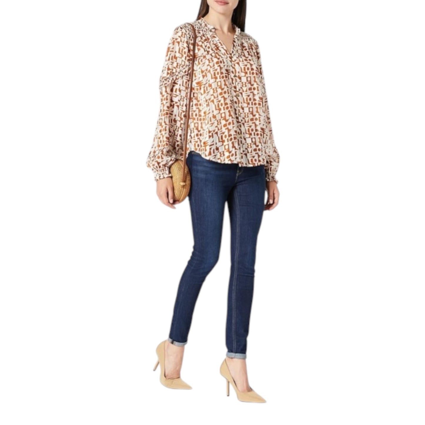 Scotch and Soda Tan Cream Patterned Blouse - 10/12