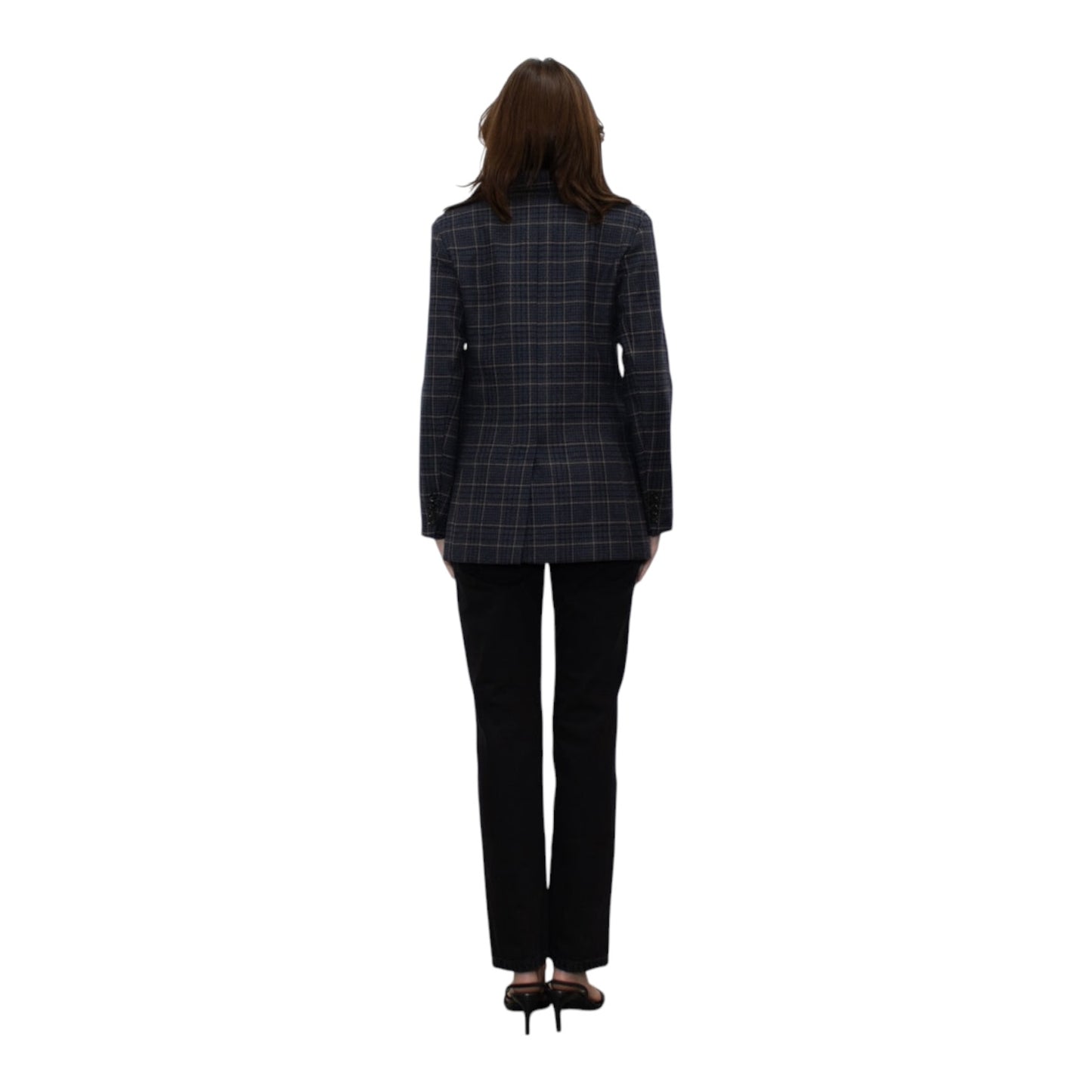 Weekend Max Mara Blue Beige Check Wool Blazer Jacket - 10