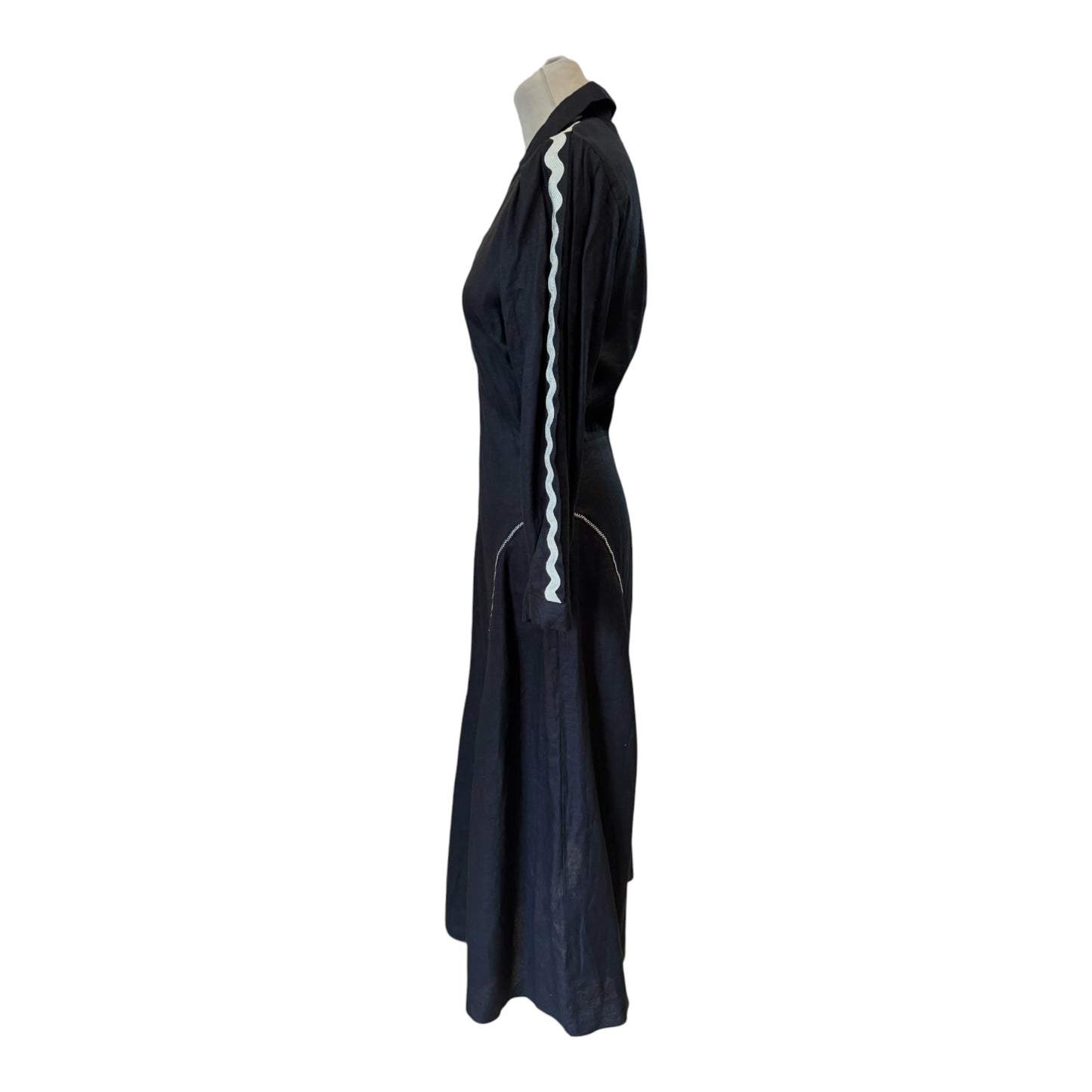 Jigsaw Black Linen Ric Rac Dress - 8 - NEW