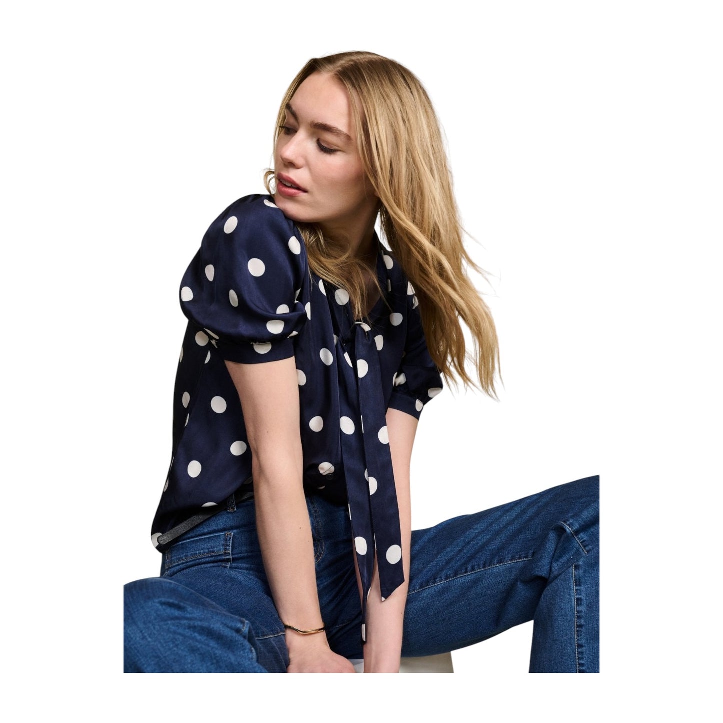 Baukjen Violette Satin Blouse Navy Big Polka - 14