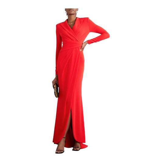 Talbot Runhof Red Wrap Effect Draped Crepe Gown - 16