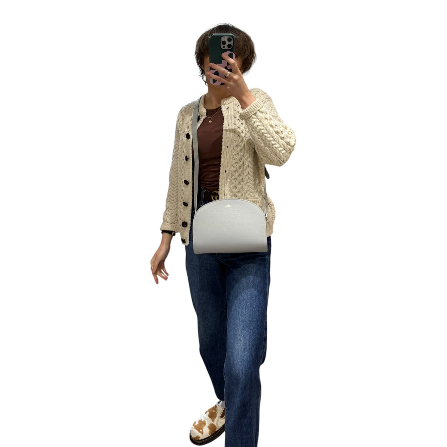 A.P.C. Demi-Lune Saffiano Bag in Light Grey