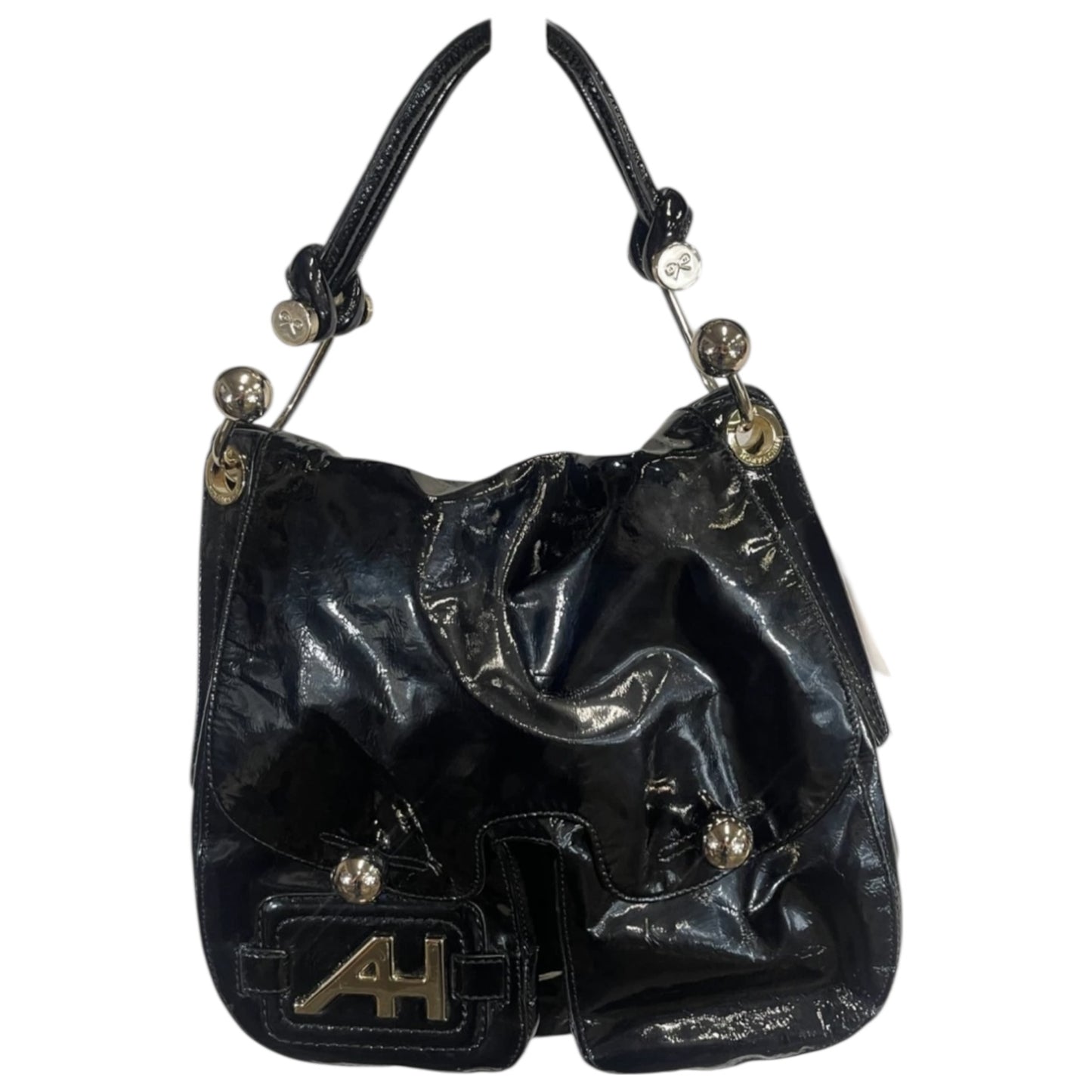 Anya Hindmarch Black Patent Leather and Silver Bag