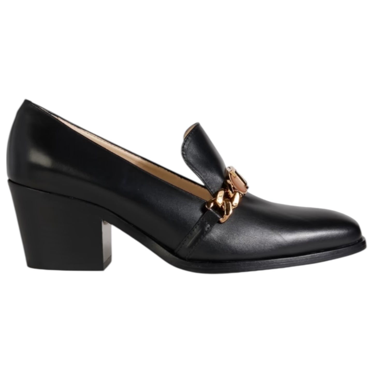 Tod's Black Leather Heeled Pumps with Gold Chain - 38/5