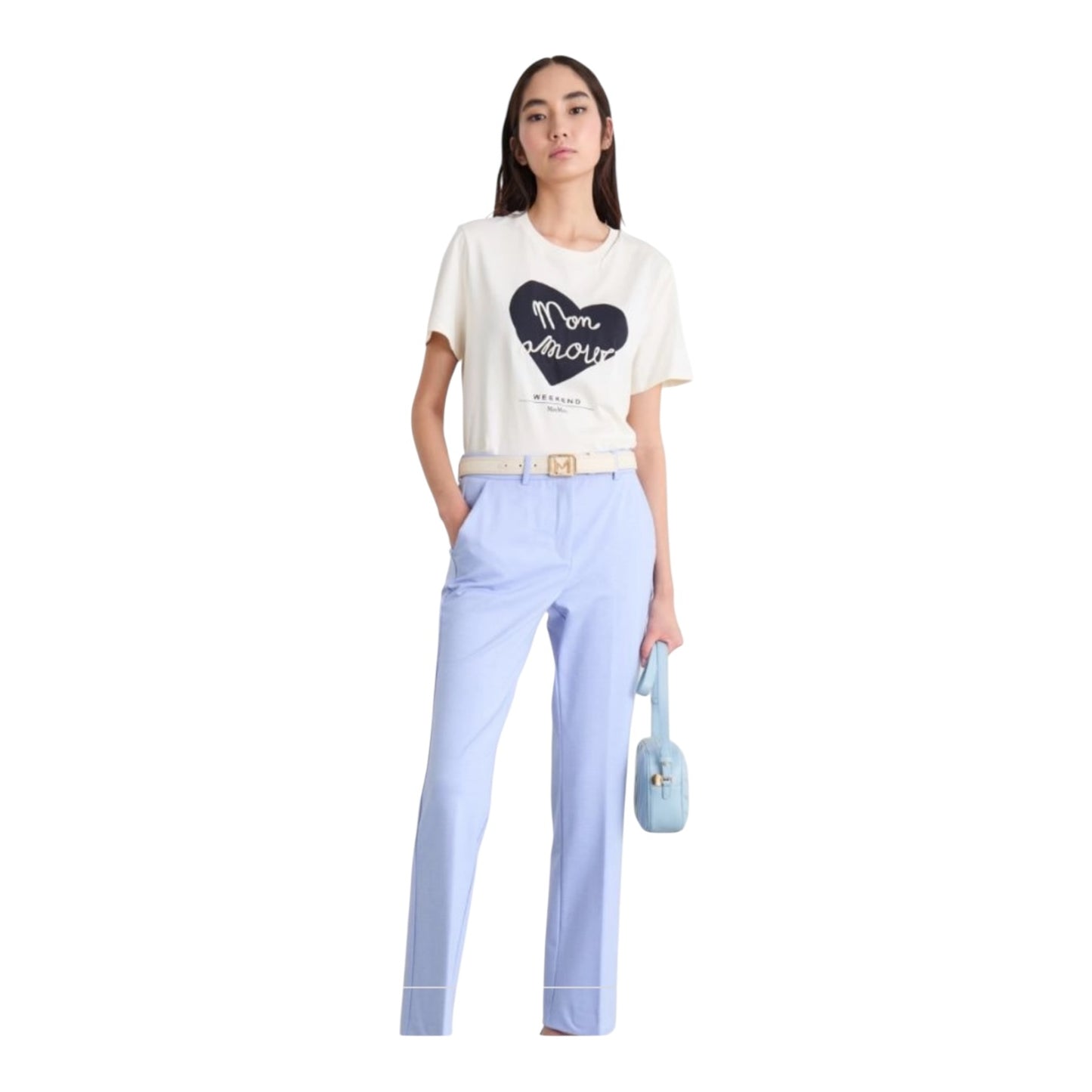 Weekend Max Mara Vello Mon Amour Cream Navy T Shirt - 10