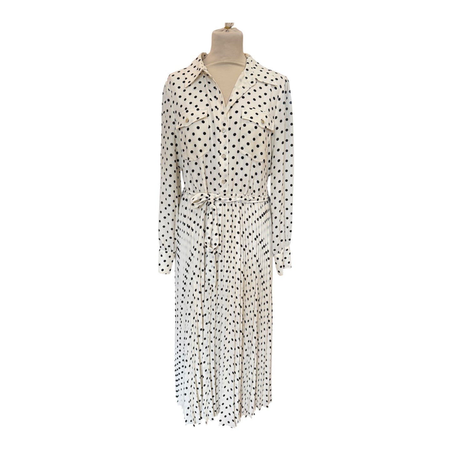 Hobbs Larina Ivory and Navy Polka Dot Dress - 14