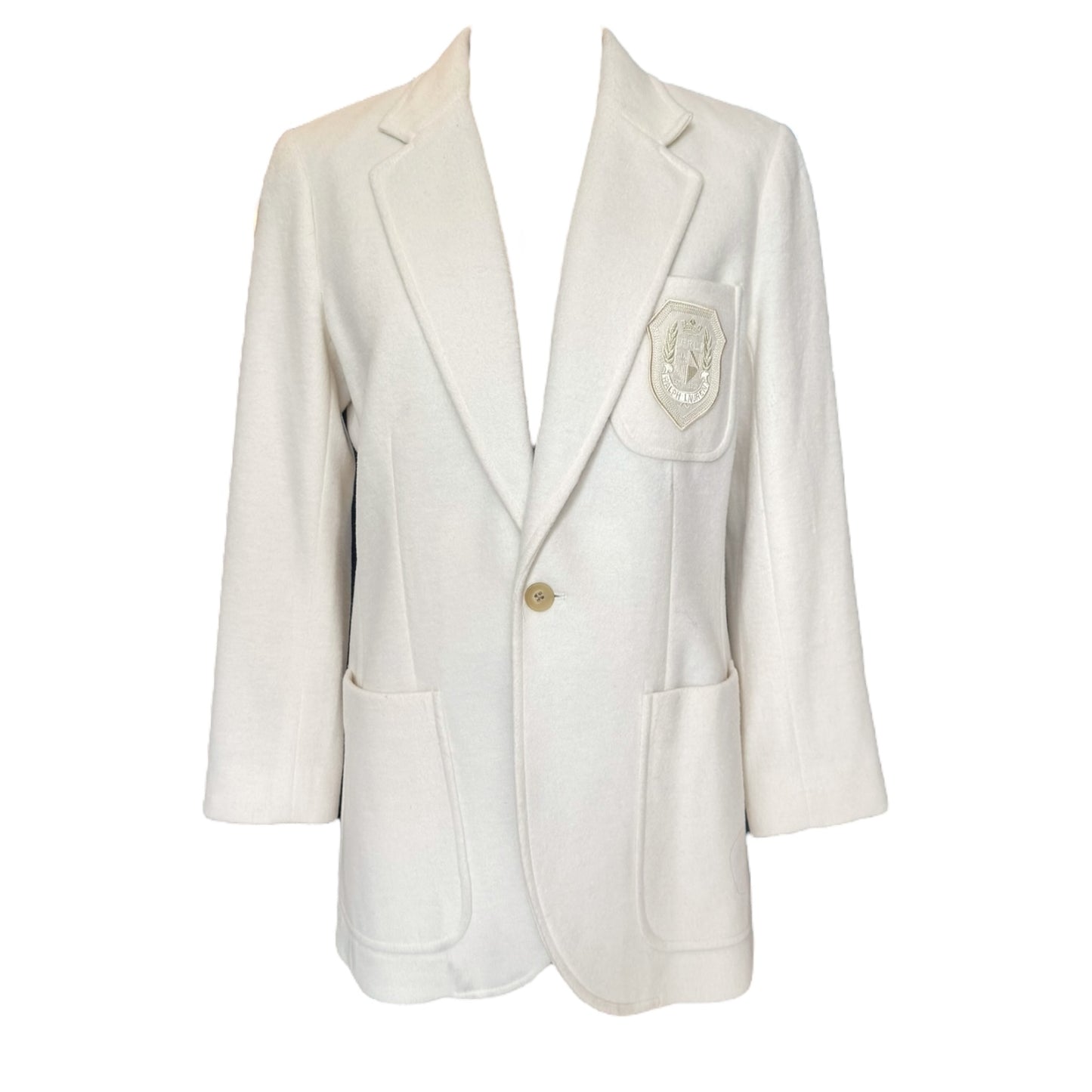 Ralph Lauren Cream Logo Crest Soft Wool Blend Blazer - 10/12