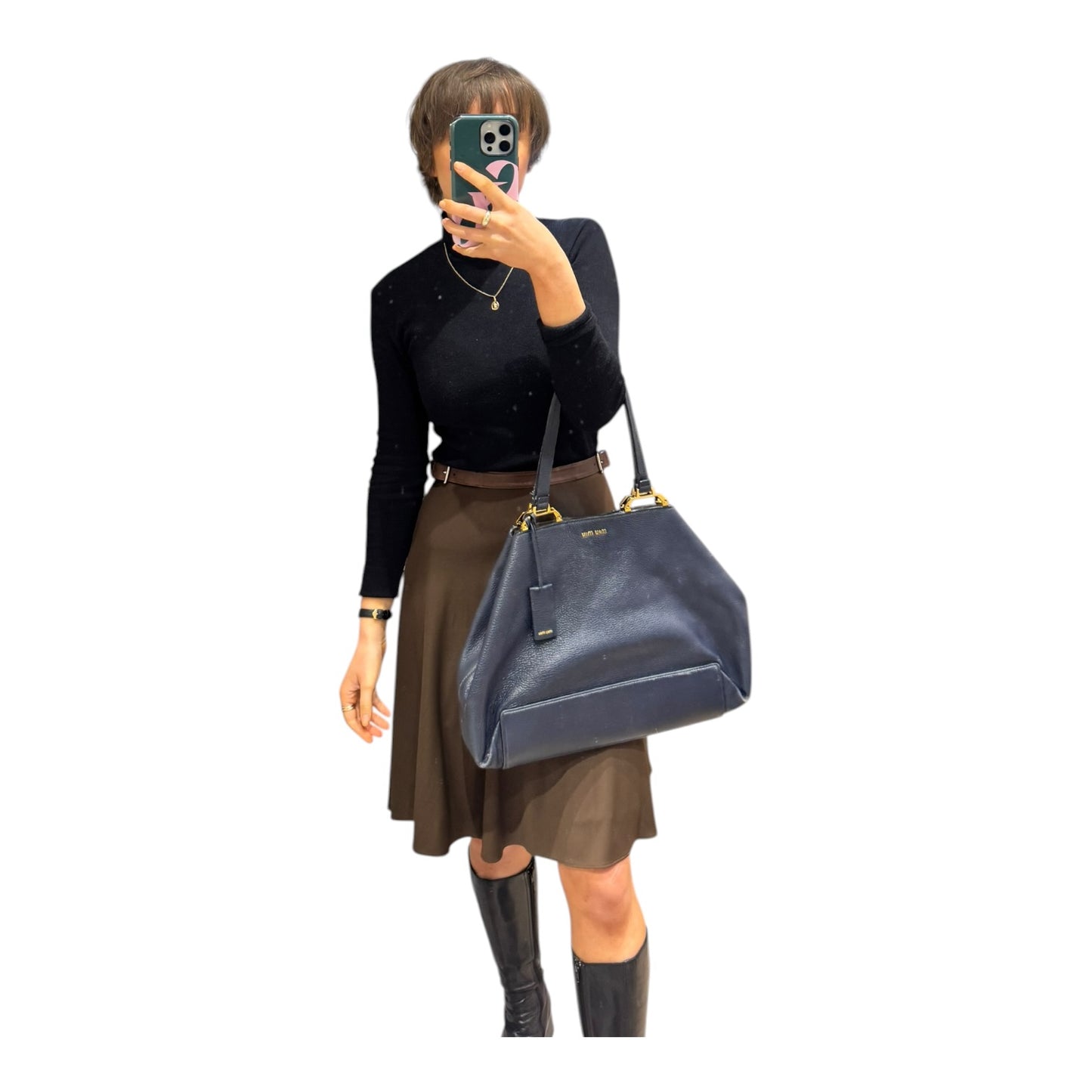 Miu Miu Navy Madras Tote Bag