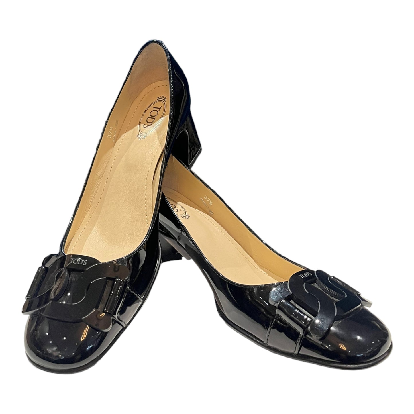 NEW Tod's Black Patent Loafer Heels