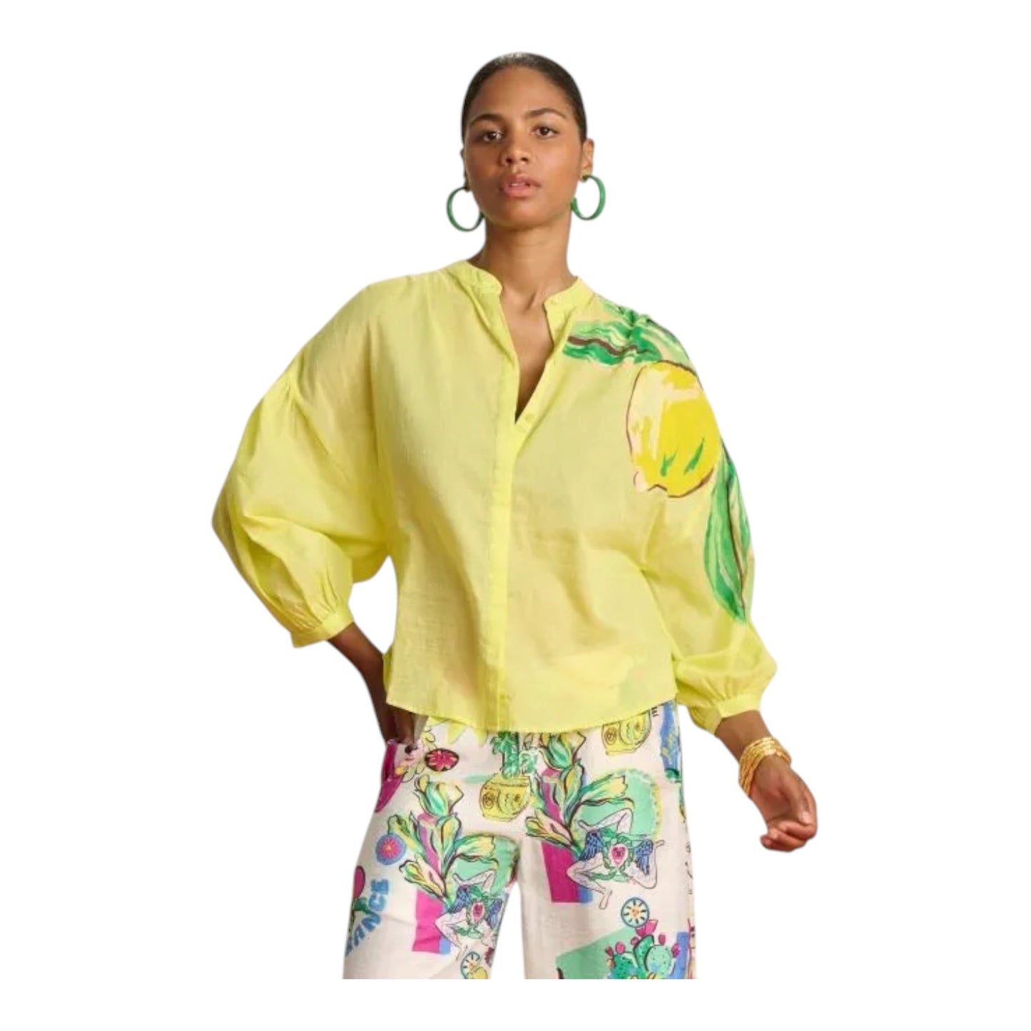 Pom Yellow Leaf Motif Blouse - 12 - NEW