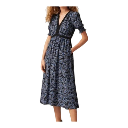 Me + Em Blue and Black Floral Tea Dress - 12