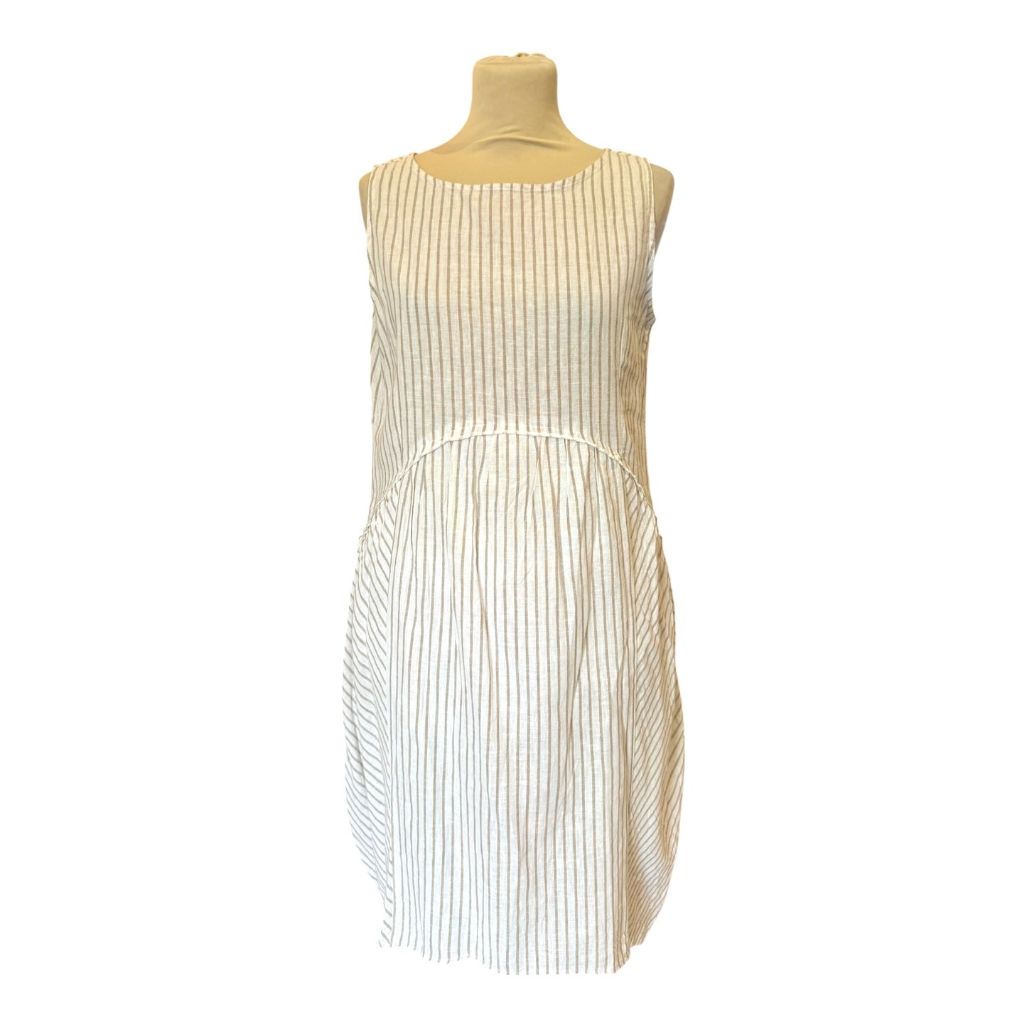 Athena Marie White and Beige Stripe Linen Dress - 10