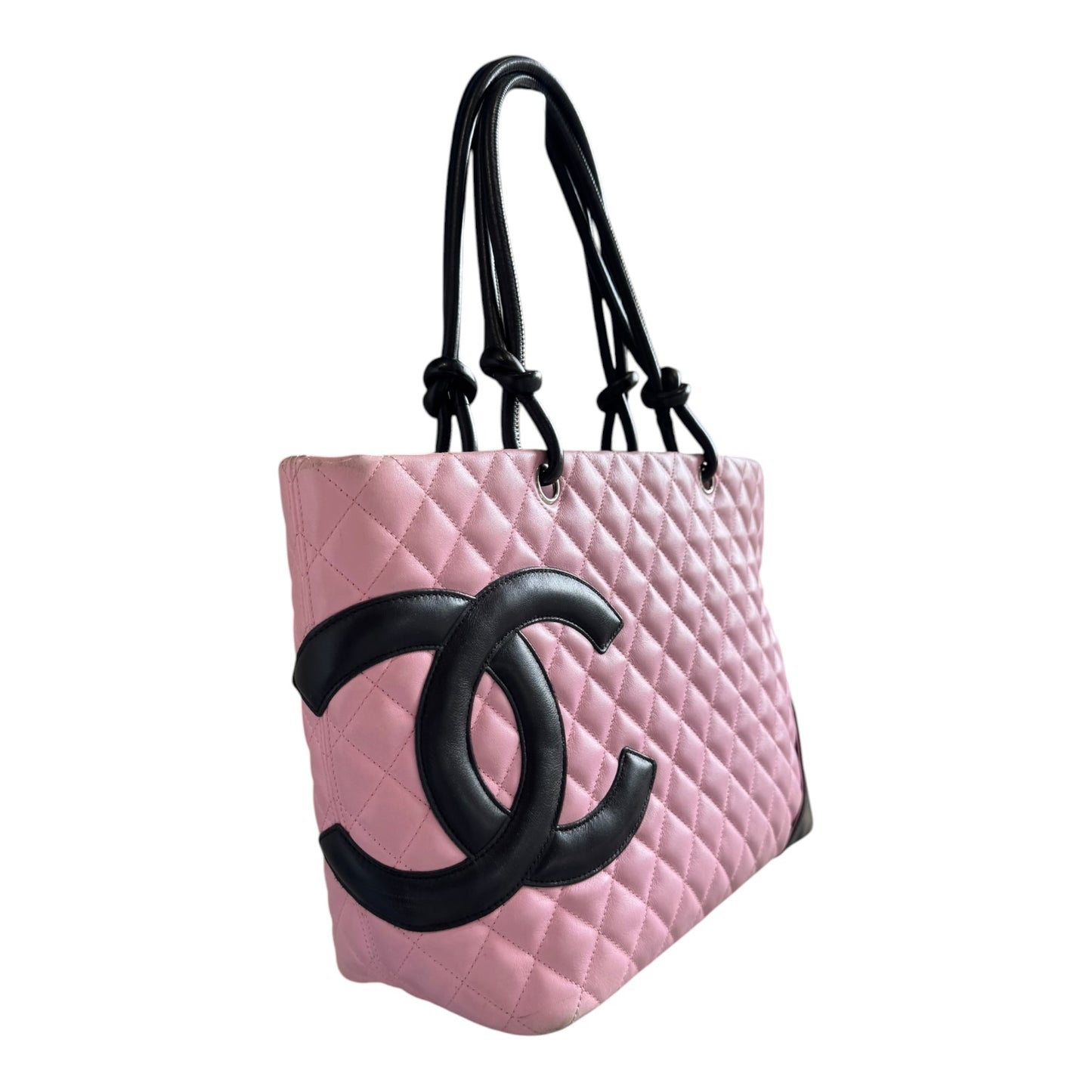 Chanel Cambon Ligne Pink and Black Quilted Tote Bag