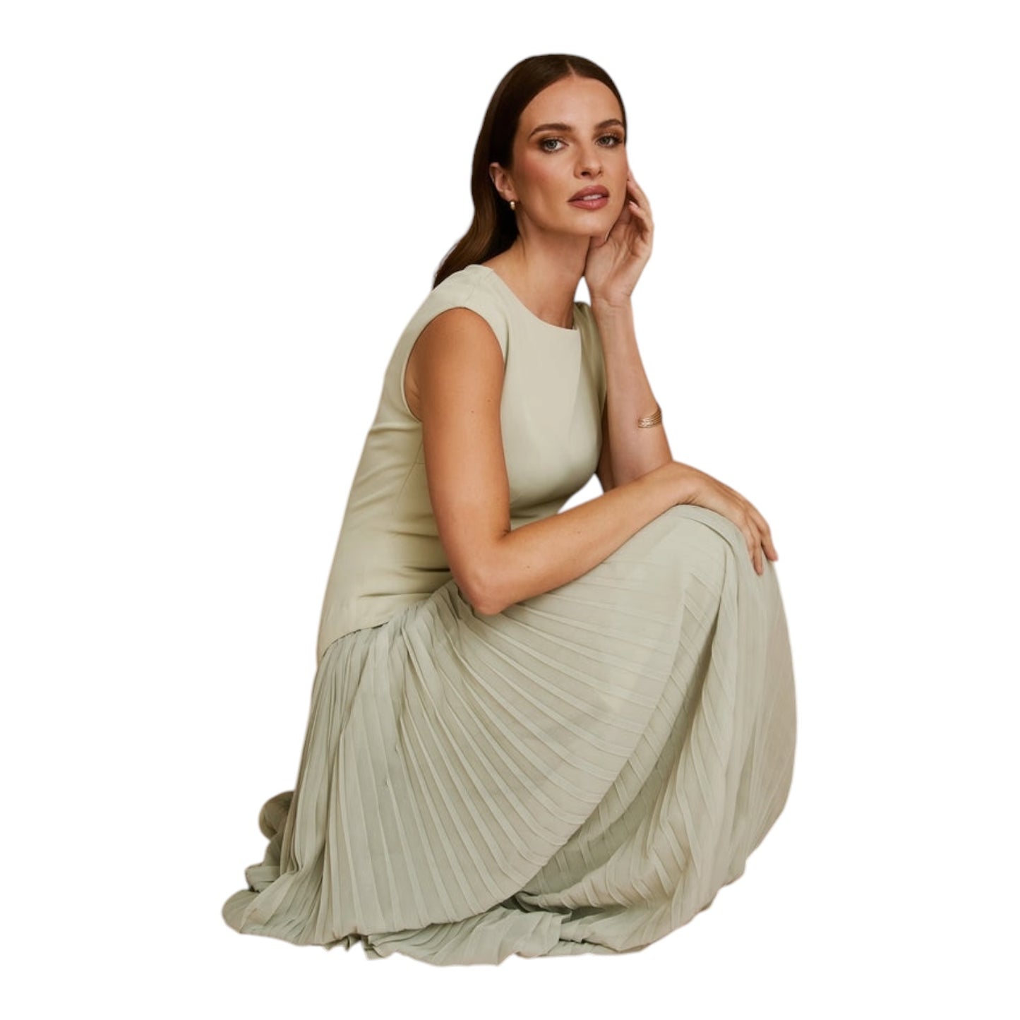 Six Stories Elena Cap Sleeve Pleated Maxi Dress Pistachio - 10