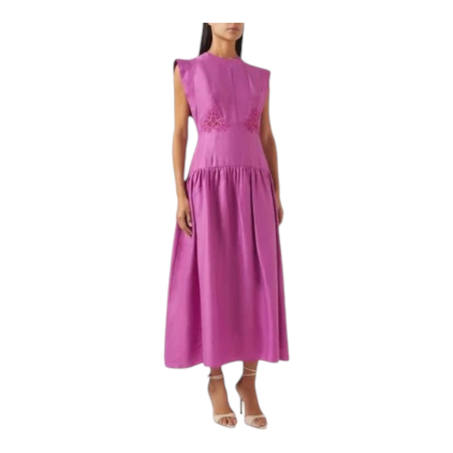 Kameya Pink Floral Embroidered Midi Dress - 10/12