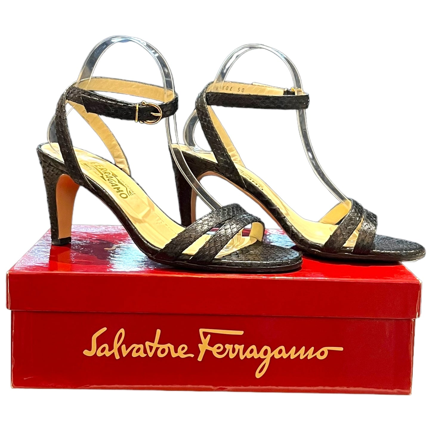 Ferragamo Black Strappy Heels - 6.5