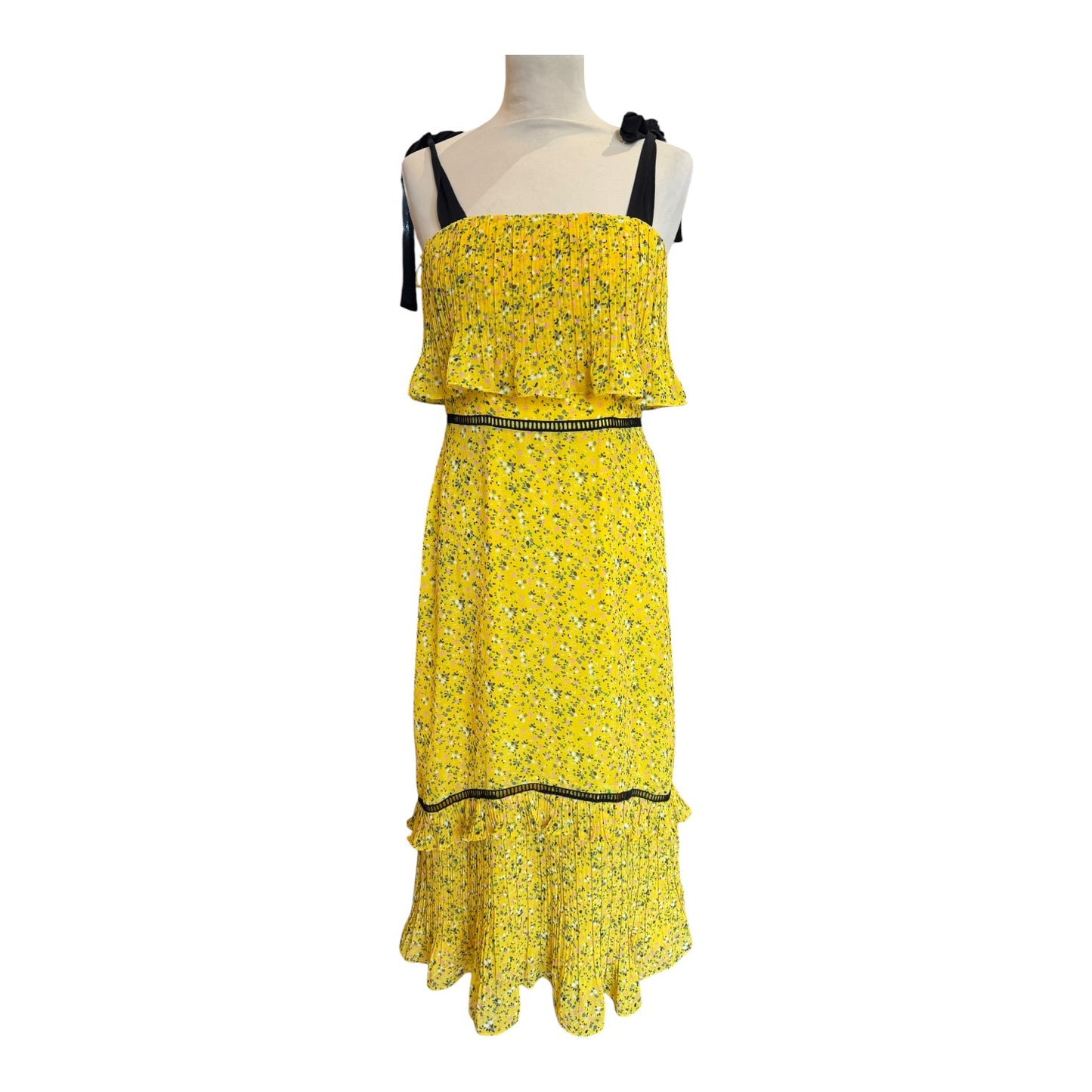 Whistles Yellow Ditsy Blossom Pleated Dress - 8