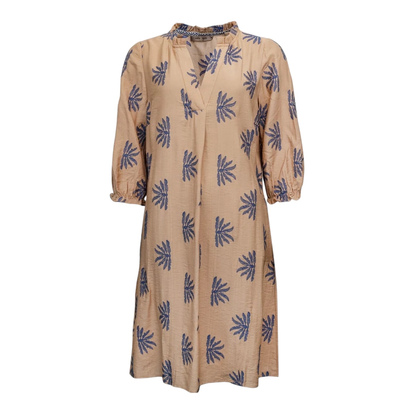 Costa Mani Miley Taupe and Navy Embroidered Dress - 12 - NEW