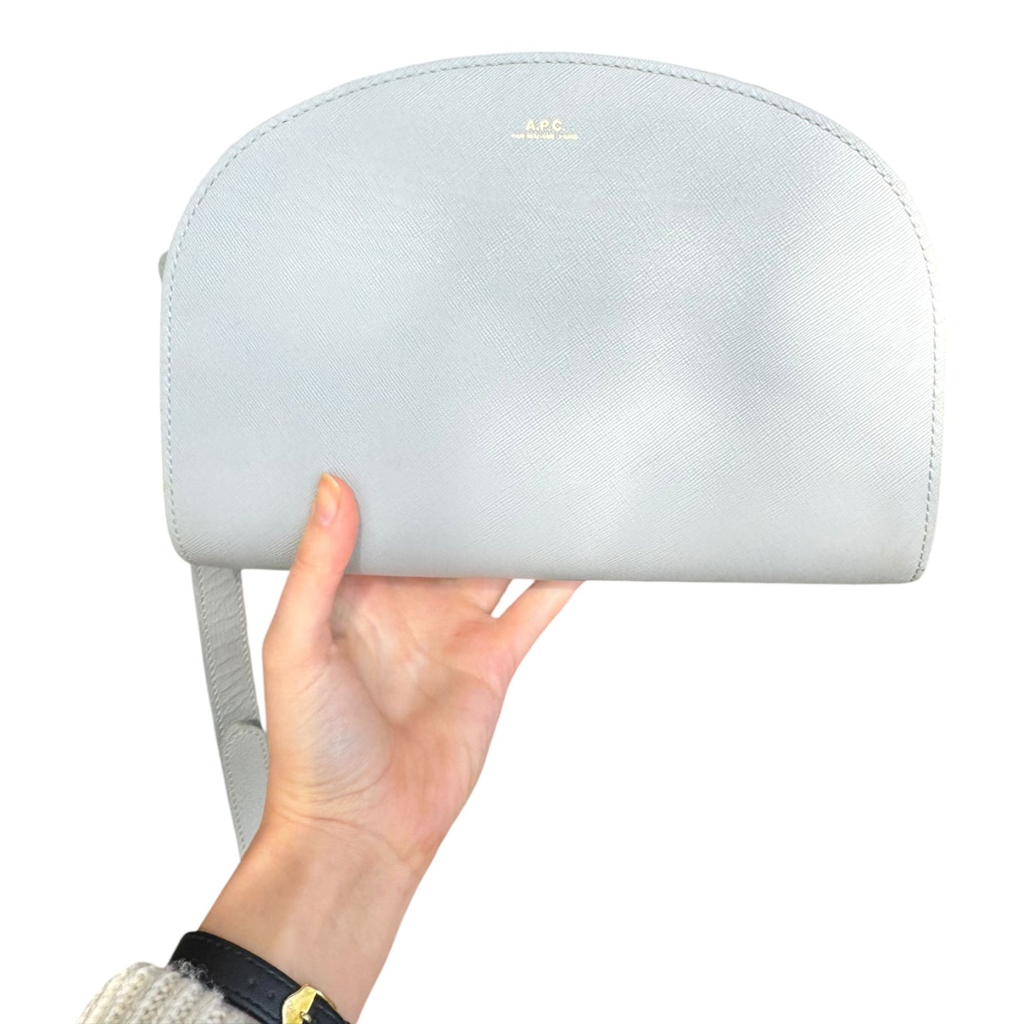 A.P.C. Demi-Lune Saffiano Bag in Light Grey