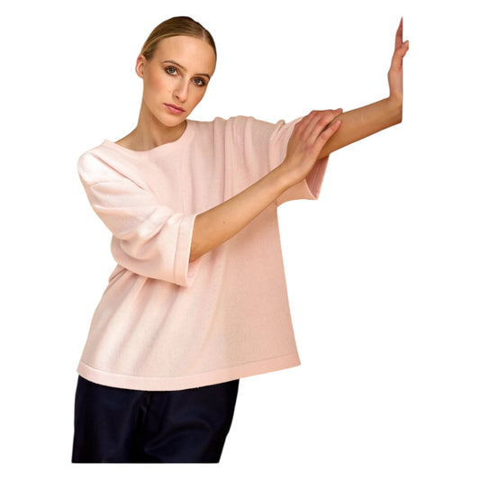 Rae Feather Baby Pink Wool and Cashmere Short Sleeved Sweater - 10/12