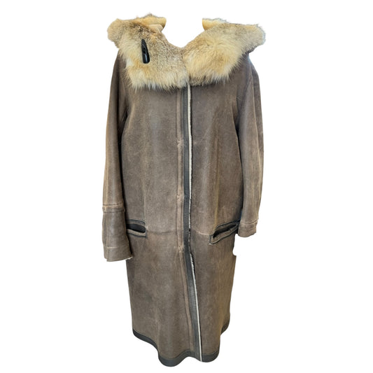 Marc Cain Sheepskin Hooded Coat - 14/16