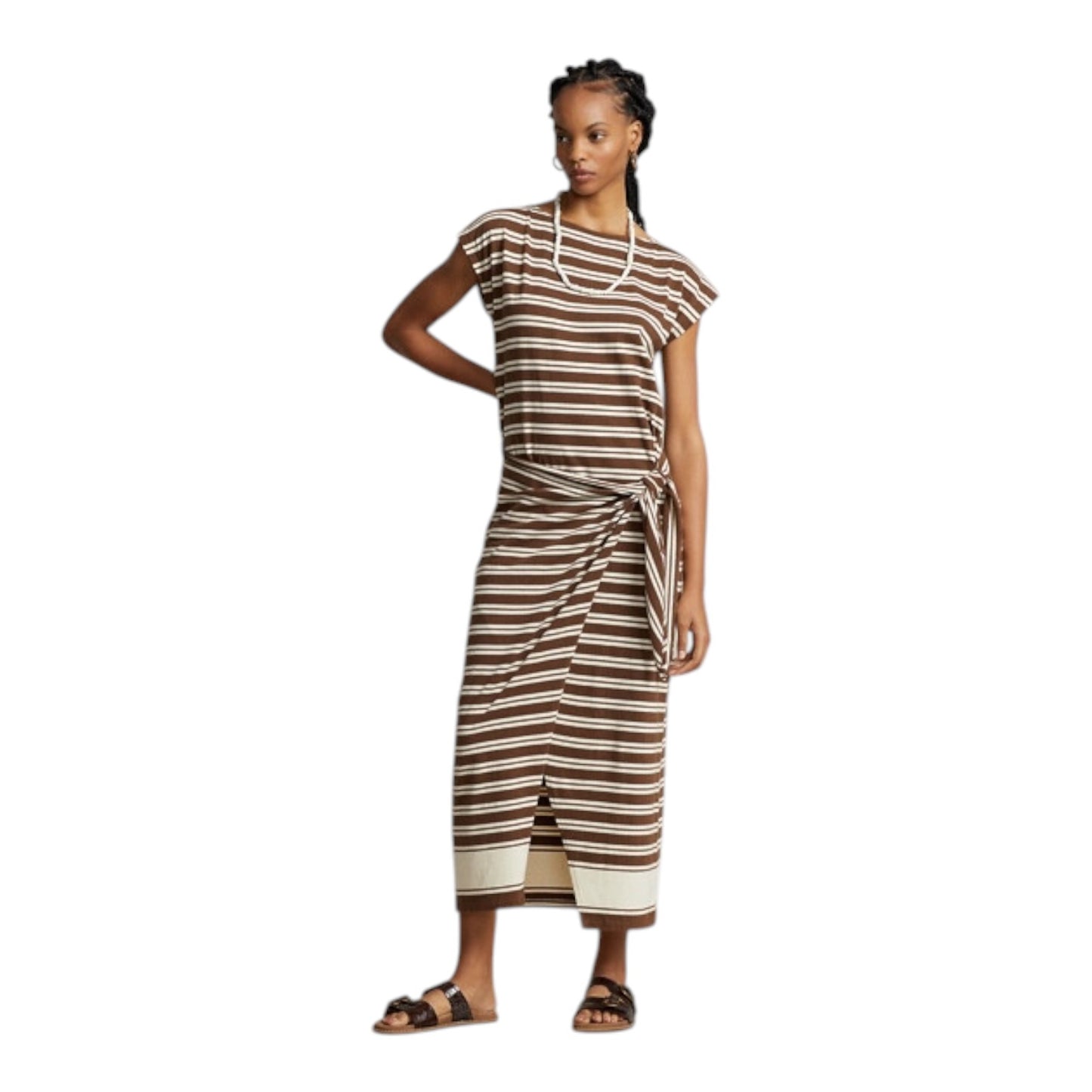 Polo Ralph Lauren Striped Jersey Wrap Tee Midi Dress - 10