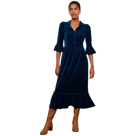 Wyse London Rosan Velour Dress in Petrol Blue - 10 - NEW