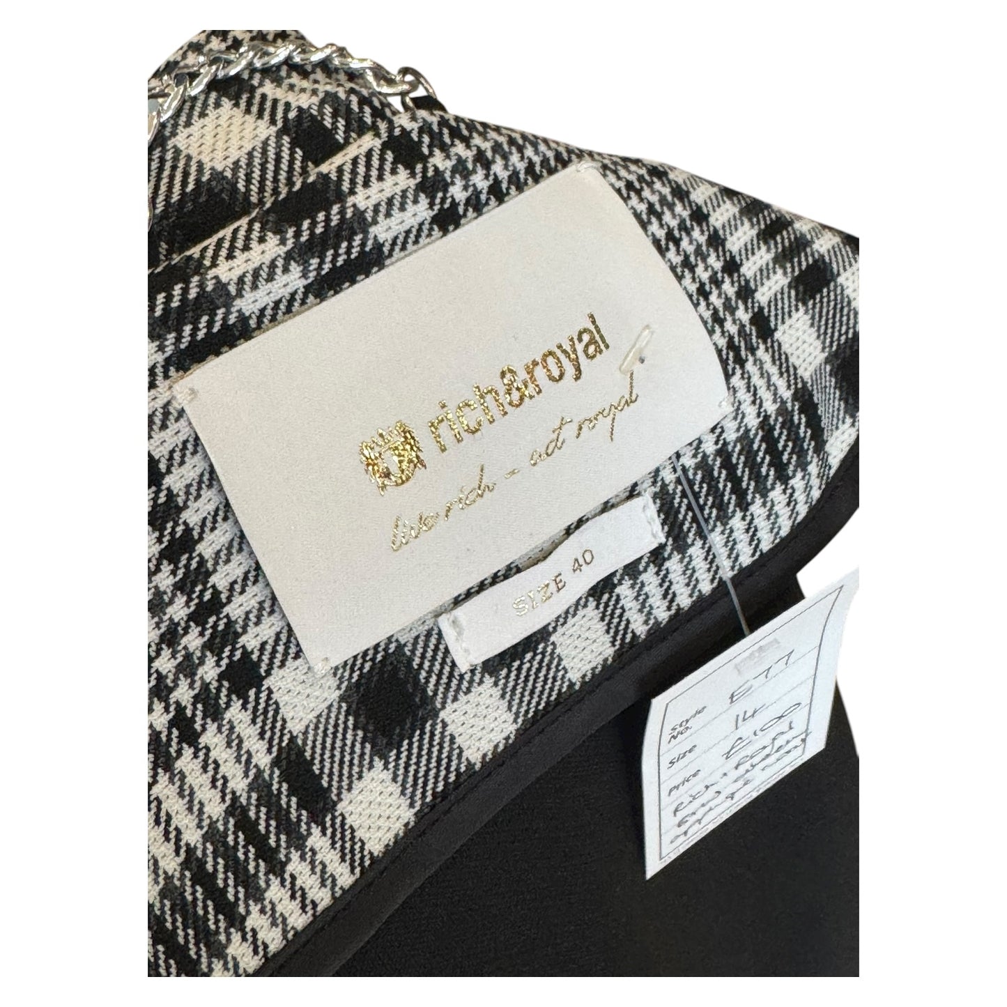 Rich & Royal Black and White Check Embellished Coat - 14